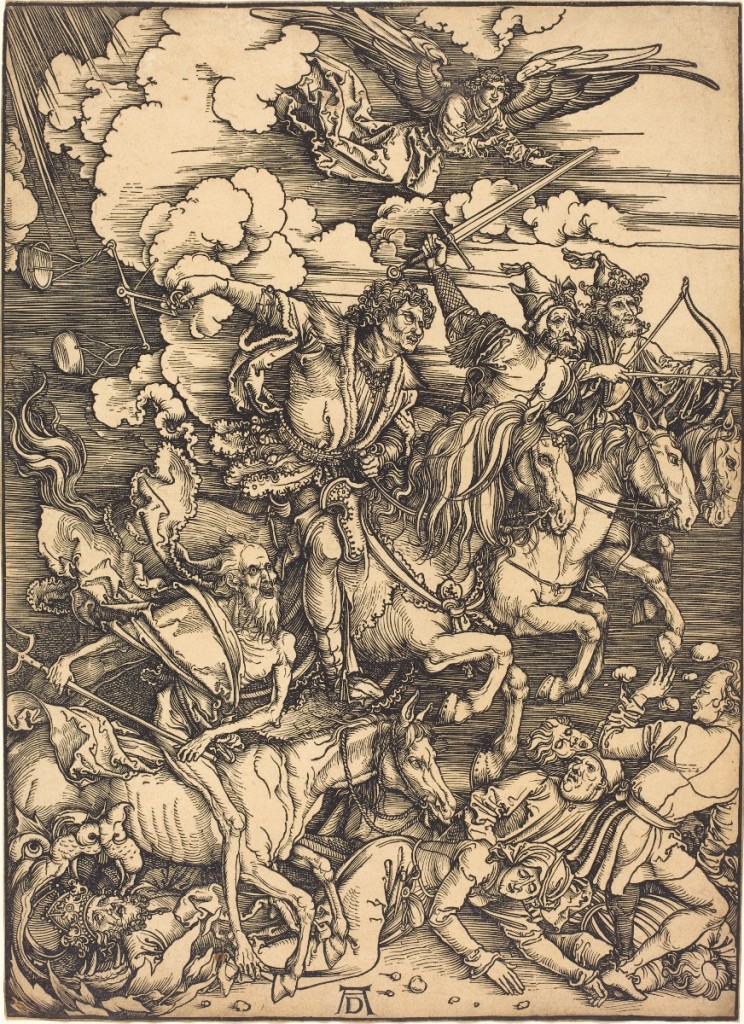 Albrecht Dürer, Czterech jeźdźców apokalipsy, drzeworyt i wydruk na płótnie