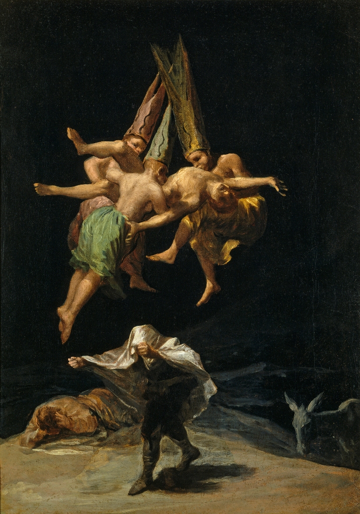 Czarownice na obrazach Francisco Goi, Lot czarownic (Vuelo de brujas), 1797-98, olej na płótnie, 43.5 x 30,5 cm, Muzeum Prado, Madryt