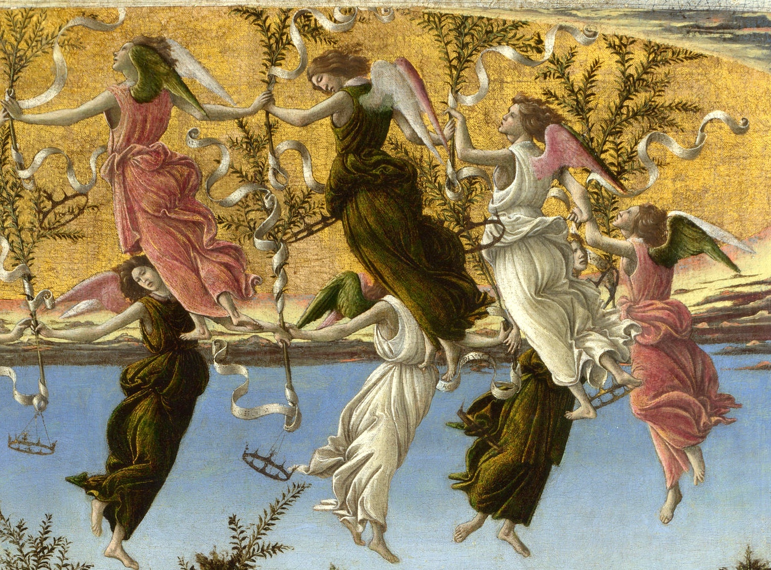 Prywatne życie arcydzieł on line – Botticelli, Mistyczne Boże Narodzenie, fragment: krąg aniołów
