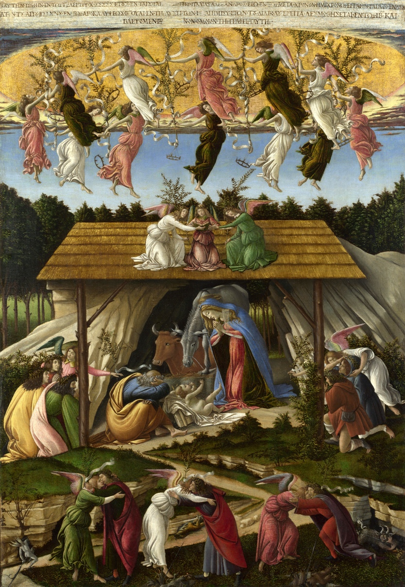 Prywatne życie arcydzieł on line – Botticelli, Mistyczne Boże Narodzenie, 1500-1501, olej na płótnie, 108,5 x 74,9 cm, National Gallery, Londyn.